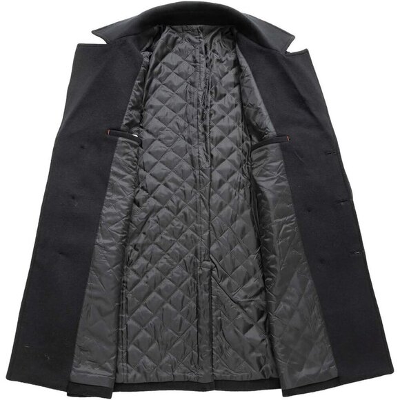 Men's Grey Winter Coat Wool Casual Double Breasted Long Pea Topcoat - Picture 3 of 3